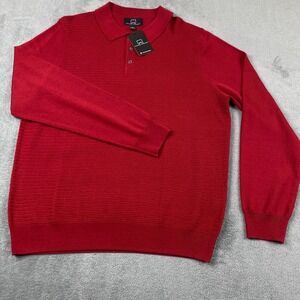 Michael Strahan Mens XL Polo Sweater Burgundy Merino Wool Textured Knit Pullover